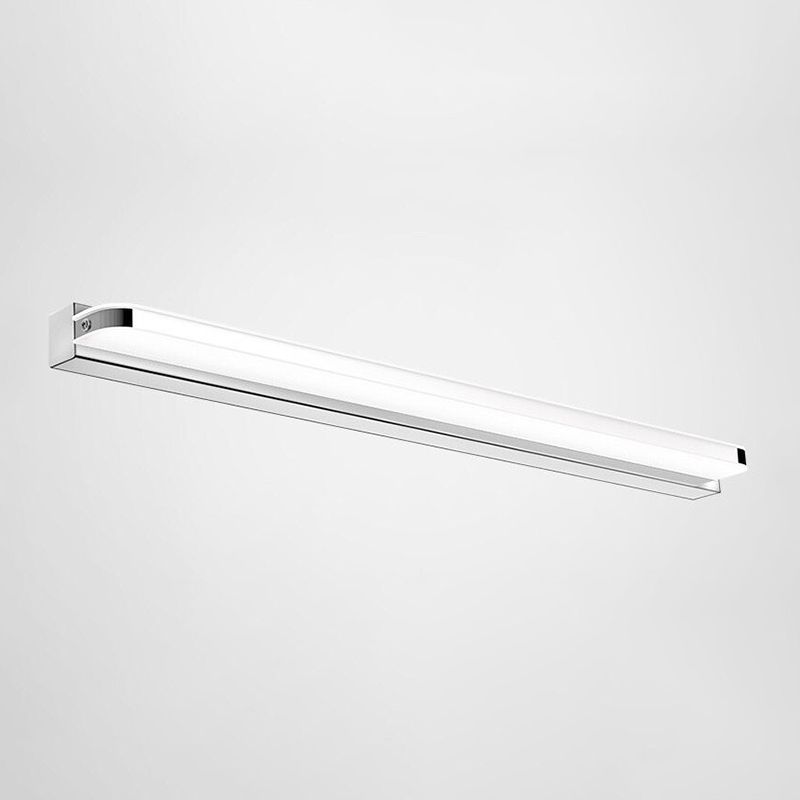 Linear Wall Light Fixture Modern Metal 1 Light LED Mirror Light for Bathroom in Silver