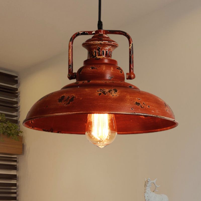 1 Light Barn Ceiling Light Lodge Industrial Rust Metal Pendant Light Fixture with Adjustable Cord for Restaurant