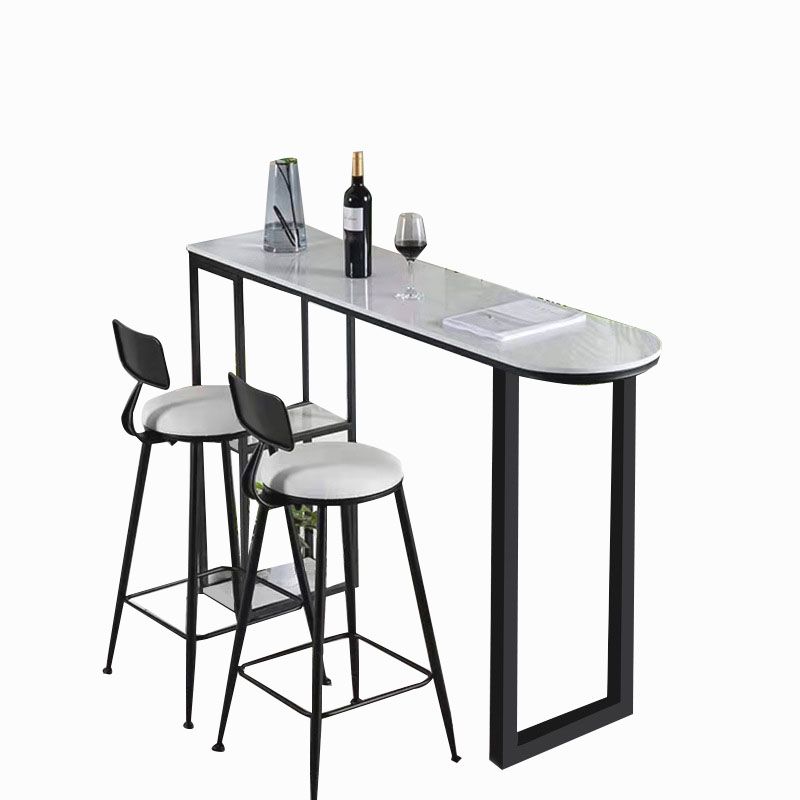 Contemporary Style Bar Table Bar Faux Marble Bar Desk with Sled Base