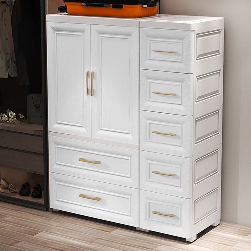 Modern Style Plastic Armoire Cabinet Wheels Included Youth Armoire for Bedroom