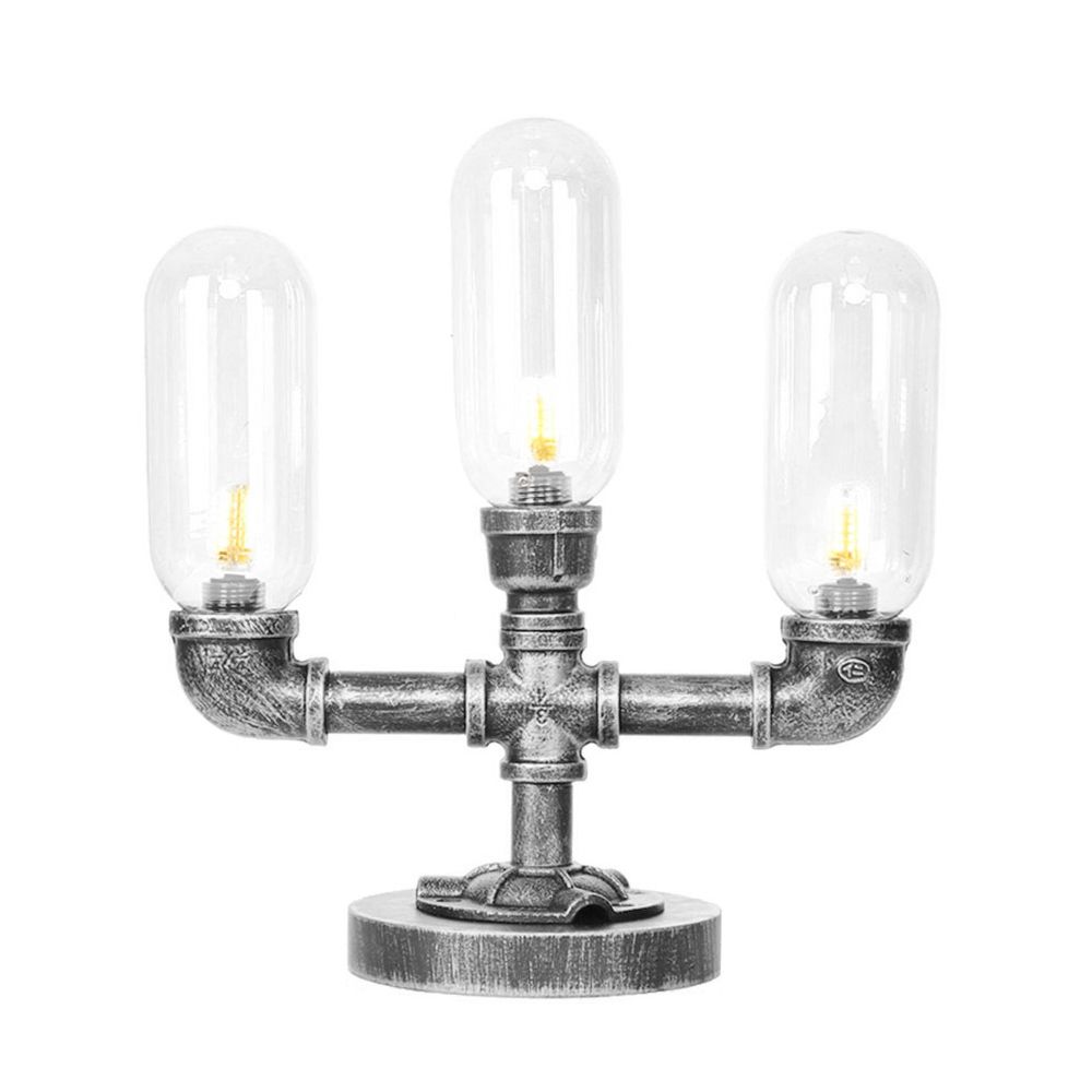 Capsule Clear/Amber Glass Night Light Farmhouse 2/3 Heads Tearoom LED Table Lamp with Pipe Base