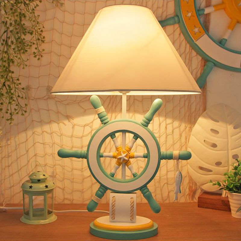 Kids Style Rudder Table Lamp Wood 1 Head Bedside Night Light in Pink/Blue/Green with Dimmer Switch/Power Switch