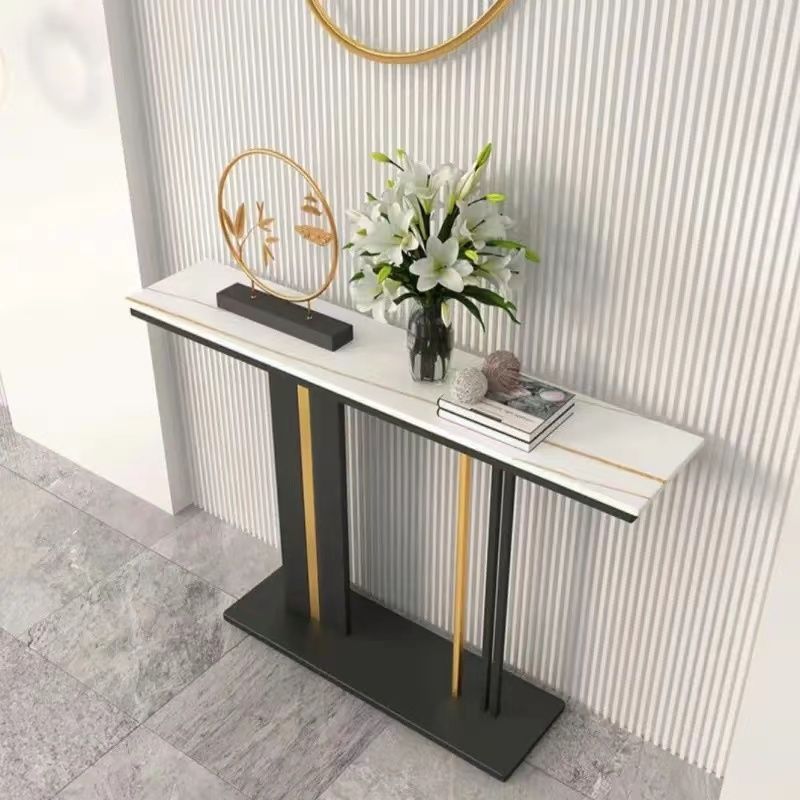 31.49" High Stone Console Table Metal Frame Rectangle Accent Table