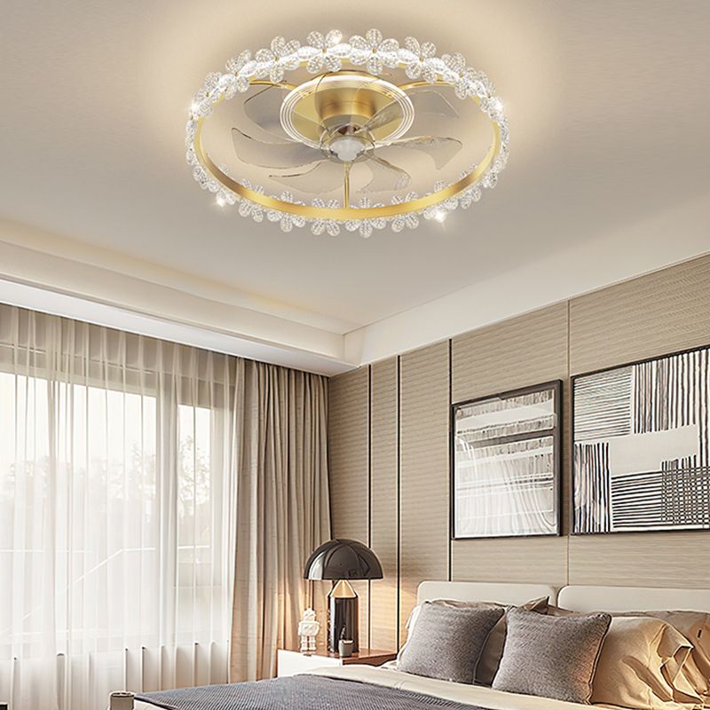 Modern Round Fan Light Metal Gold LED Flush Mount Light for Living Room