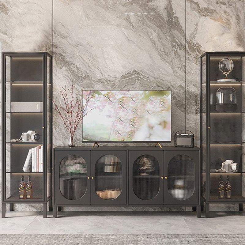 Modern Metal Standard Curio Cabinet Glass Doors Display Cabinet for Living Room