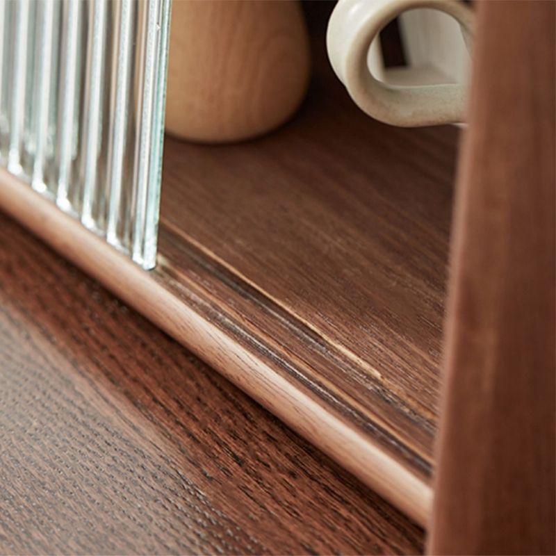 Contemporary Solid Wood Sideboard Cabinet in Brown with Glass Doors