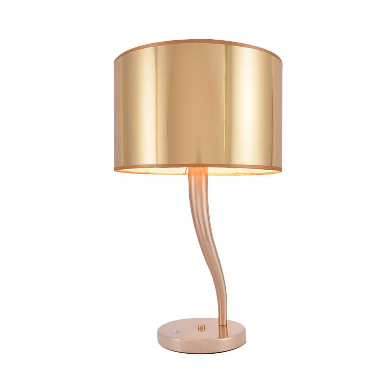 1 Bulb Cylindrical Task Lighting Modern Fabric Reading Book Light in Gold for Bedside