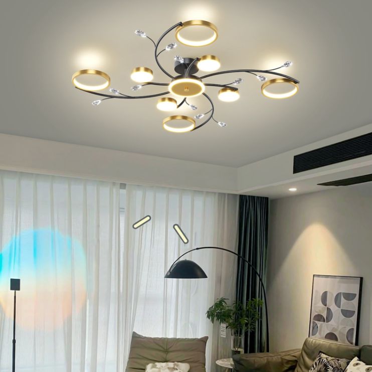 Black Modern Flush Mount LED Metal Ceiling Mounted Light for Living Room