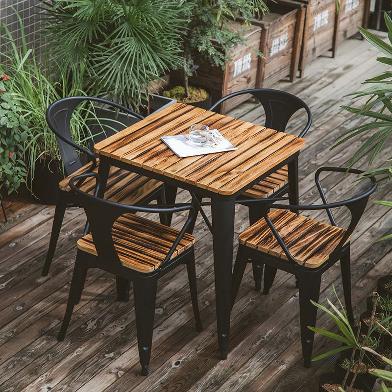 Industrial Style 1/5 Pieces Metal Dining Set Reclaimed Wood Dining Table Set for Outdoor