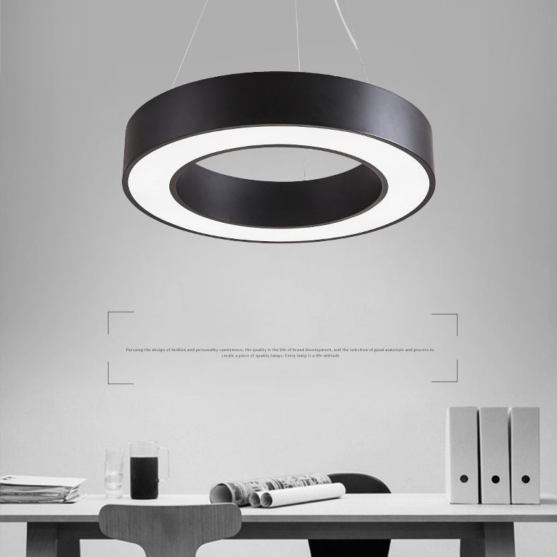 Hollow Round Office Pendant Ceiling Light Metal LED Modern Down Lighting Pendant in Black