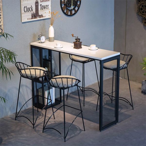 Black and White Bistro Bar Desk with Storage Living Room Stone Bistro Bar Table