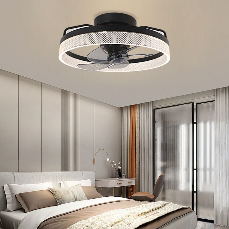 Round Shape Metal Ceiling Fans Modern Style Single Light Flush Ceiling Fan