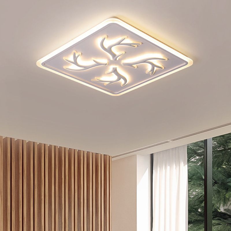 Contemporary Square Flush Mount Acrylic LED Living Room Flush Ceiling Light Fixture in White