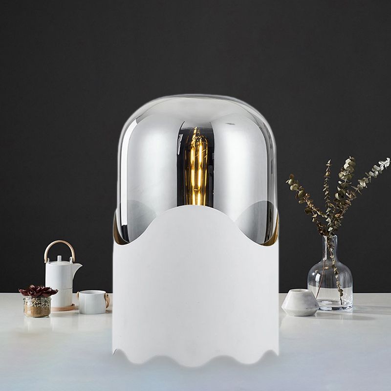 Modern Cylinder Smoke Gray Glass Table Light 1 Light Bedroom Night Lighting in White/Brown with Cortex Shade