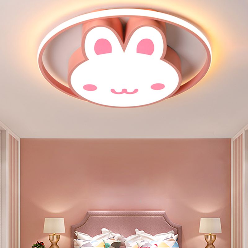 Rabbit Shape Flush Mount Light Modern Style Metal 1 Light Flush Mount in Pink