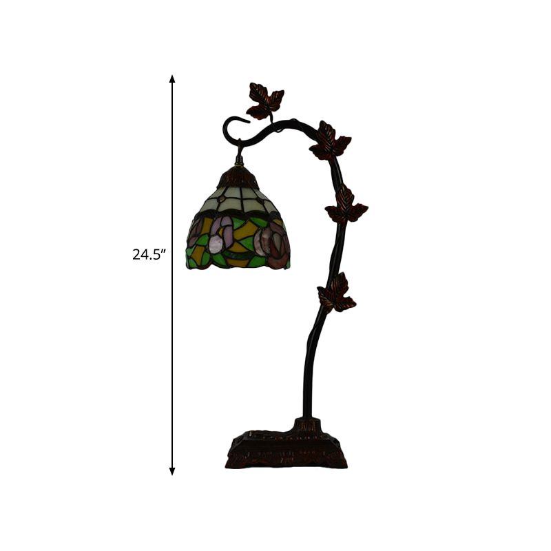 Rose/White/Dragonfly Nightstand Mediterranean Stained Glass Single Head Brown Table Lamp with Bridge Arm