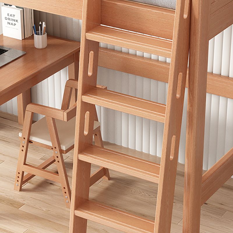 Contemporary Natural Loft Bed with Guardrail and Mattress in Solid Wood