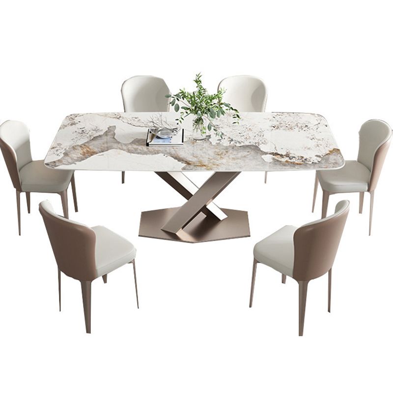 Modern Kitchen Sintered Stone Dining Set Rectangle Shape Standard Dining Set with 4 Legs Base