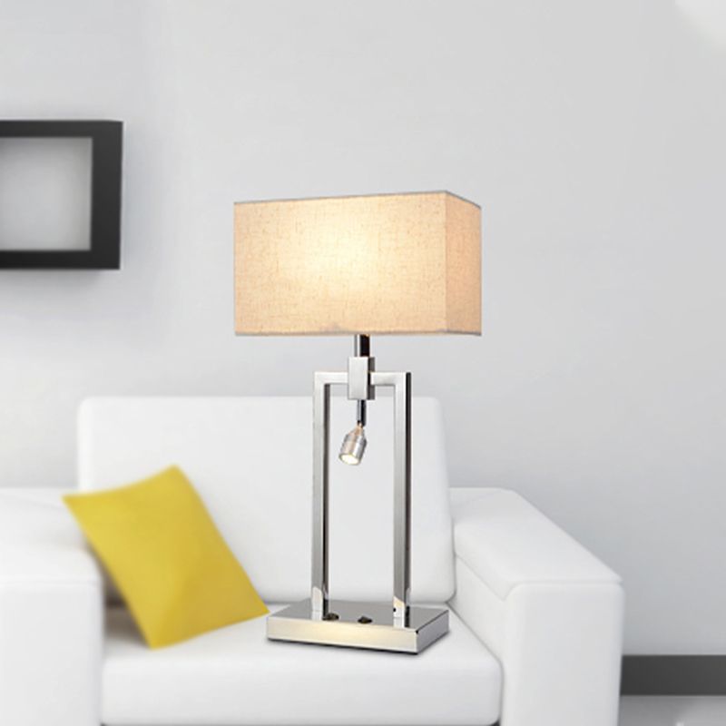 Fabric Rectangle Reading Book Light Contemporary Desk Lamp in Beige with Metal Base