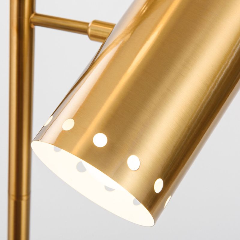 Zylindrische metallische Stand -up -Lampe postmoderne Goldbodenbeleuchtung mit Marmorbasis