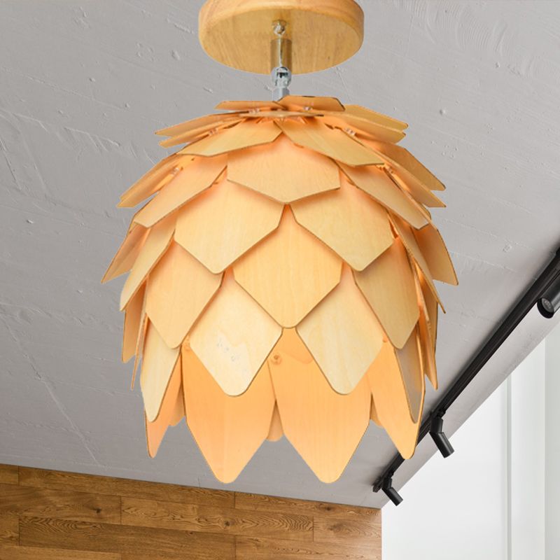 1 lamp slaapkamer semi -spoel licht Azië beige plafond gemonteerd armatuur met koepelhout schaduw