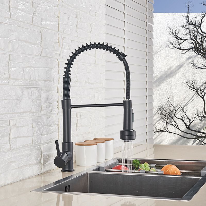 Brass Spring Spout Kitchen Faucet with Single Handle Kitchen Faucet with LED Lighting