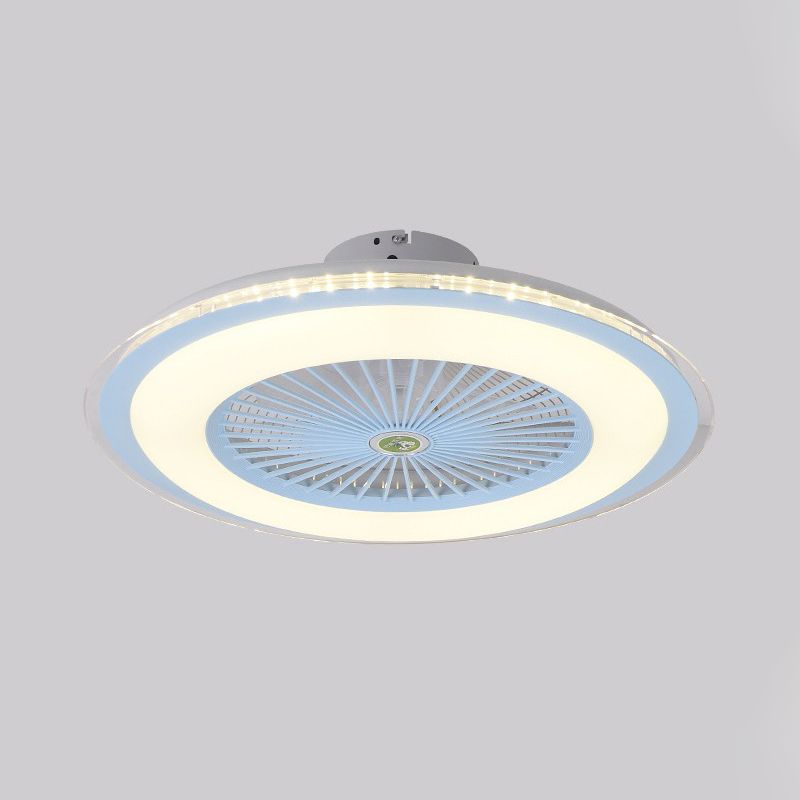 23,5 "W LED Cercle suspendu lampe à fans simple simple / bleu / or Finition acrylique Semi Flush Mount LAMPE avec 5 lames transparentes