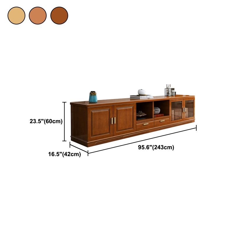 16" / 16.5" D TV Stand Solid Wood TV Console with Drawers and Doors for Living Room