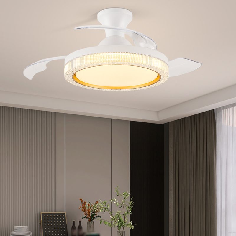 Contemporary Ceiling Fan Lighting Retractable Fan Blades Fan Fixture in White