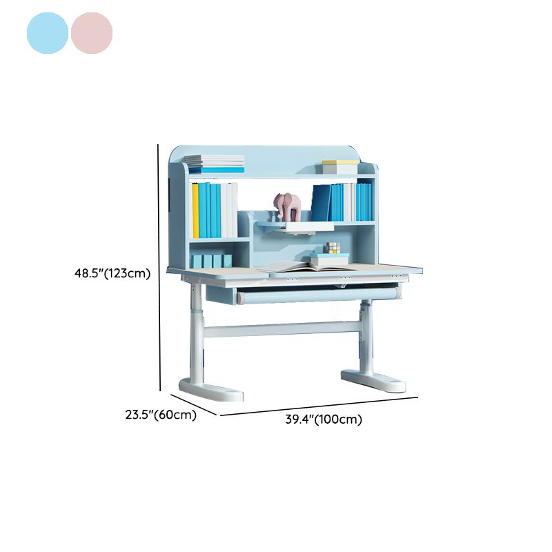 Adjustable Study Desk Home Solid Wood Student Desk with Storage Shelves