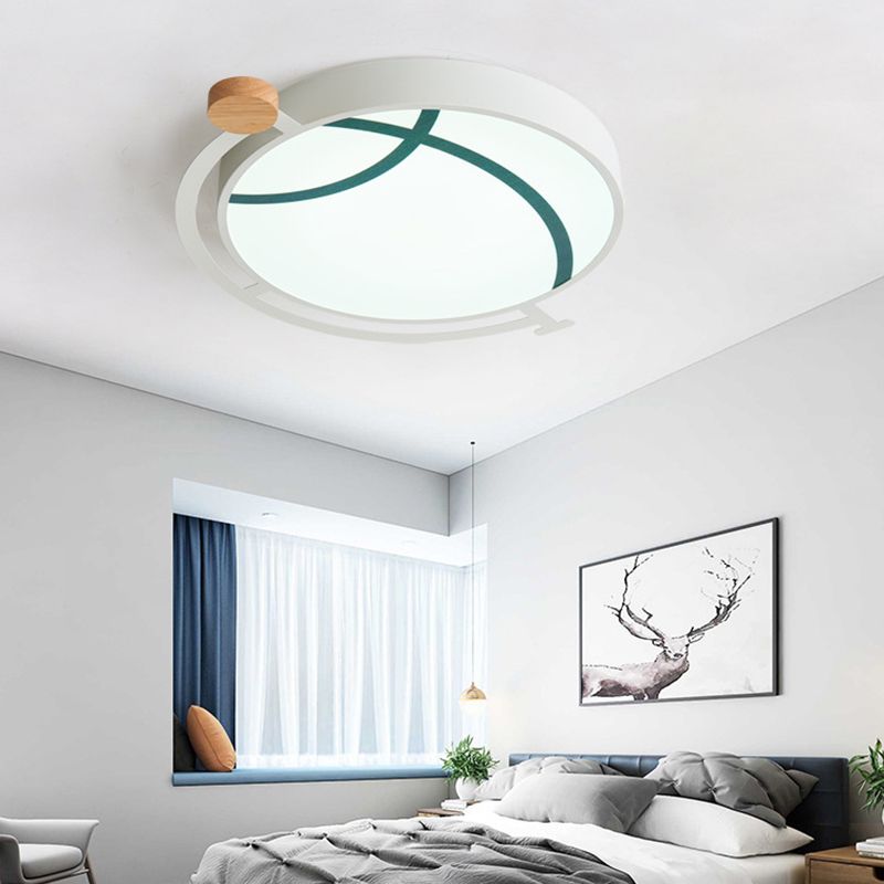 Cartoon Tellurion Design Flush Mount Lighting Acrylic LED Bedroom Flush Ceiling Light in Green/Gray