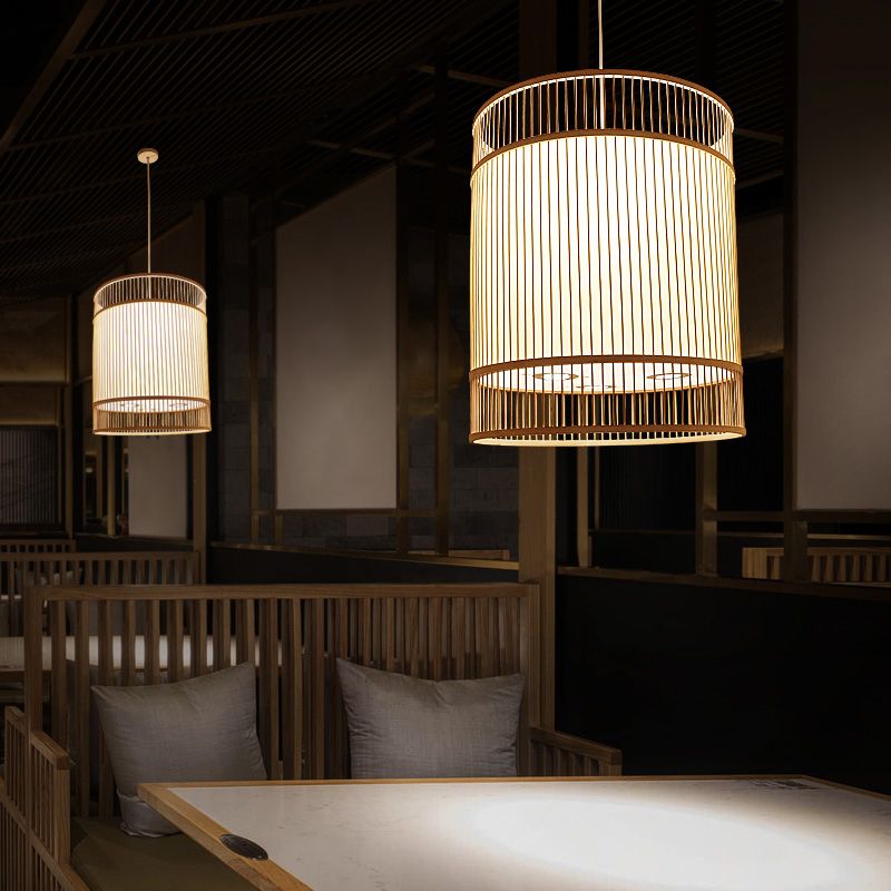 Luce a soffitto in legno Luce asiatica in stile 1 luci di bambù appeso per il ristorante