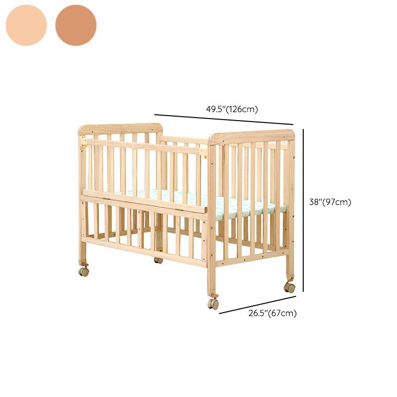 Light Wood Baby Crib Toddler Guard Rails Included Nursery Bed with Casters