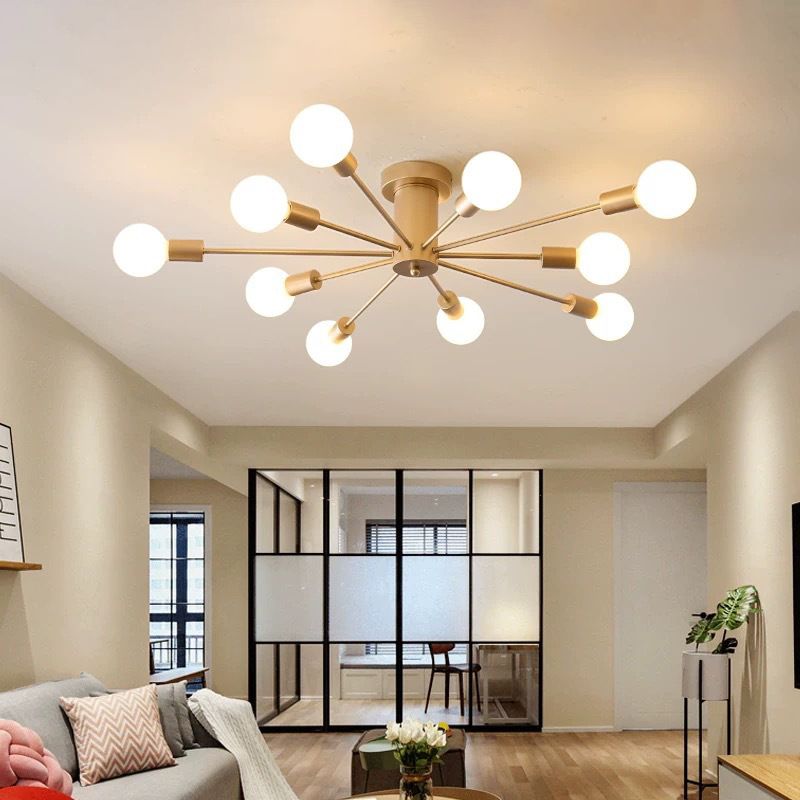 Minimal Sputnik Ceiling Mounted Light Metal Living Room Semi Flush Mount Chandelier