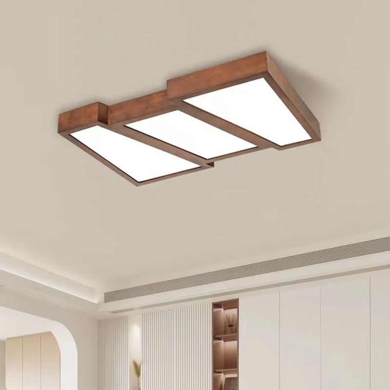 Modern Wood LED Flush Mount Geometric Shape Ceiling Light with Acrylic Shade for Bedroom