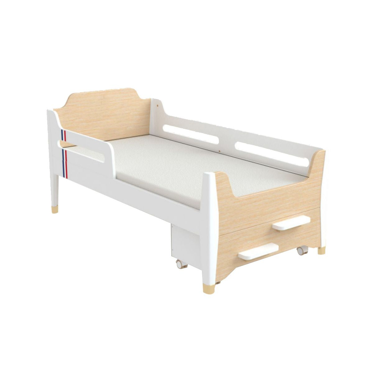 Solid Wood  Baby Crib Modern Light Wood Nursery Bed with Guardrails