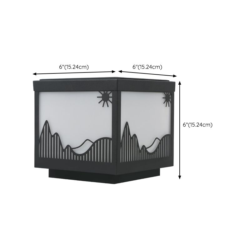 Square Shape Metal Pillar Lamp Modern Style 1 Light Outdoor Light in Black