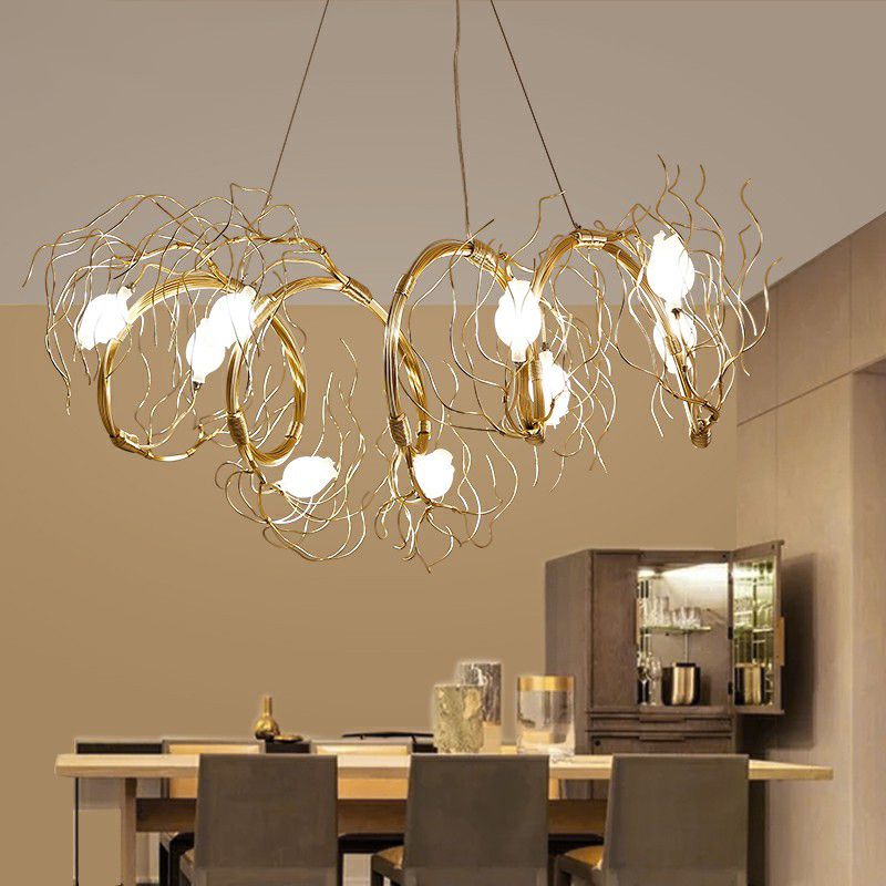 Iluminación colgante de rosa de vidrio Candelera nórdica de 8 luces con rama de oro para el comedor