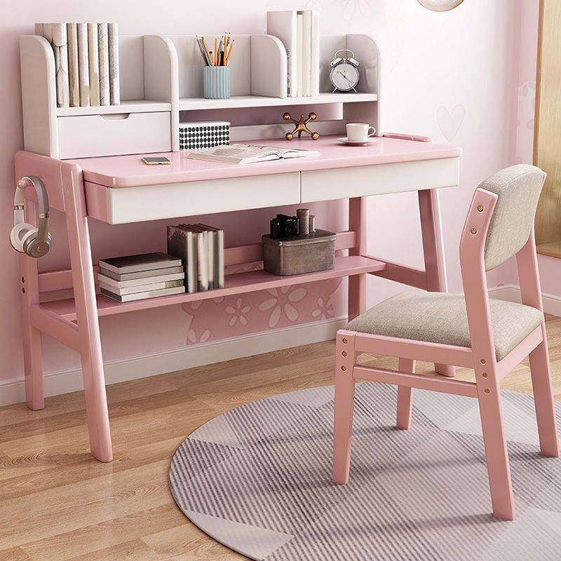 Rubber Wood Kids Desk 23.6" W Adjustable Writing Desk with drawer