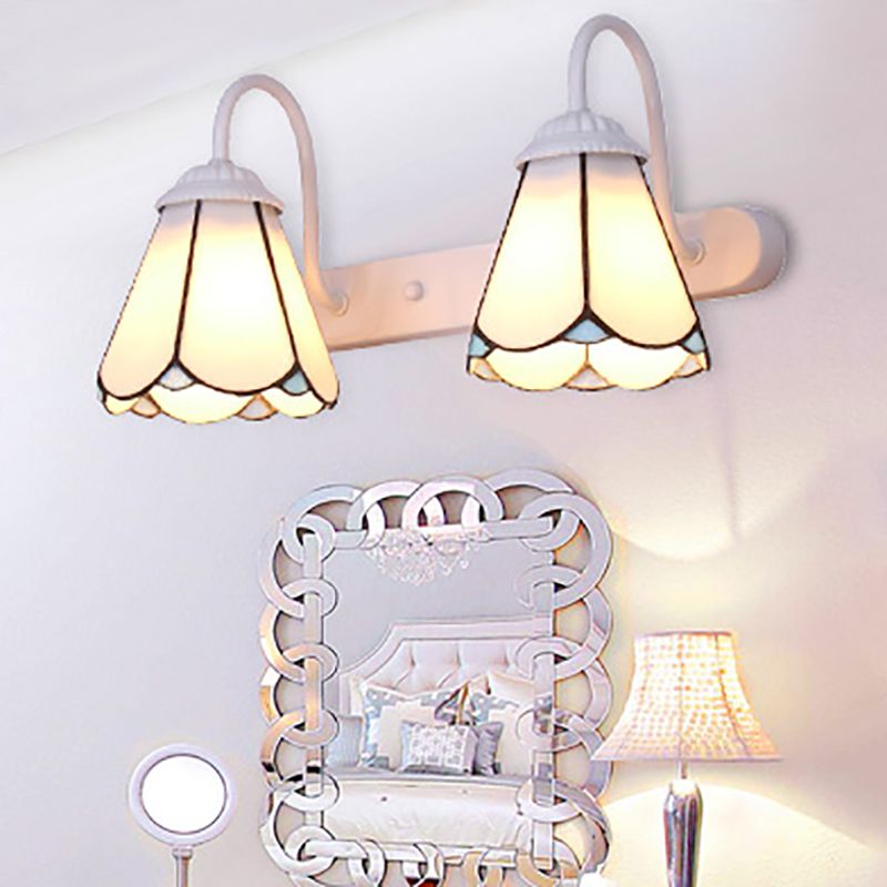 2-Bulb Handcrafted Art Glass Wall Lamp Tiffany Bell Shaped Bathroom Vanity Light