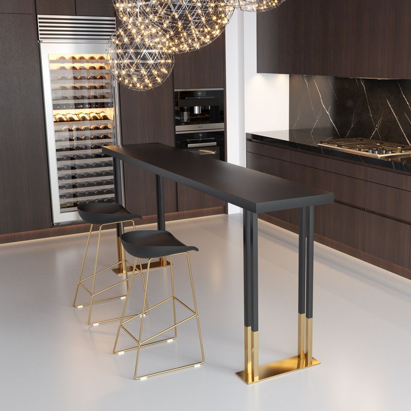 Kitchen Rectangle Wood Top Counter Table Gold Legs Glam Style Bar Table