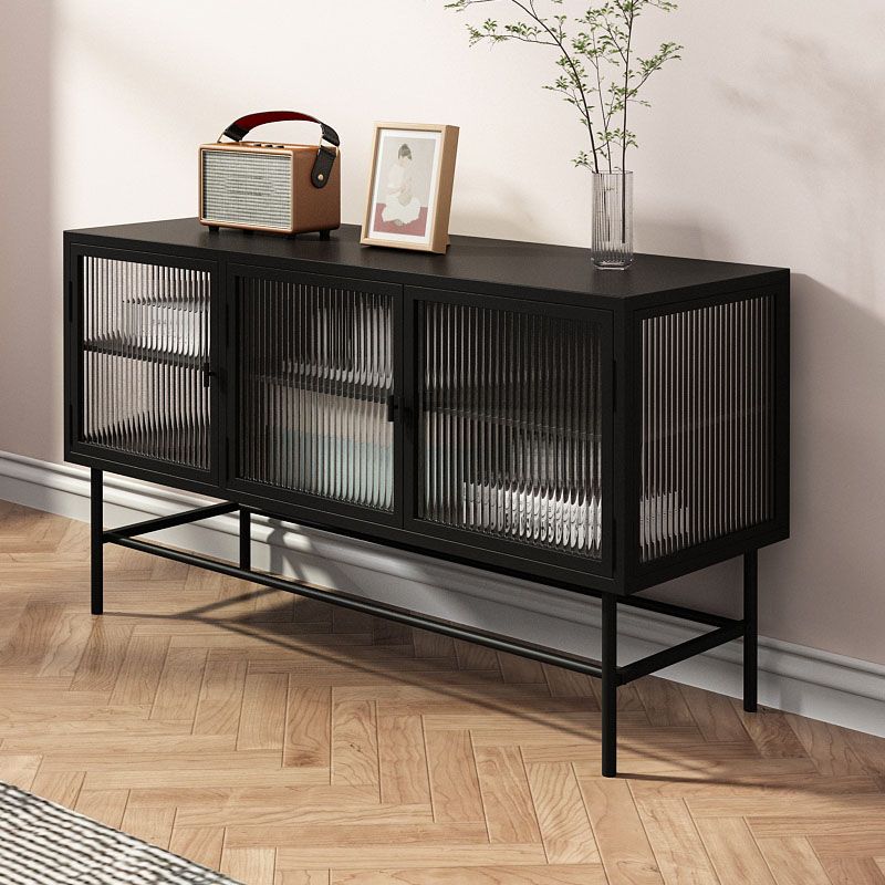 Industrial Metal and Glass TV Media Console 4-Door TV Media Stand