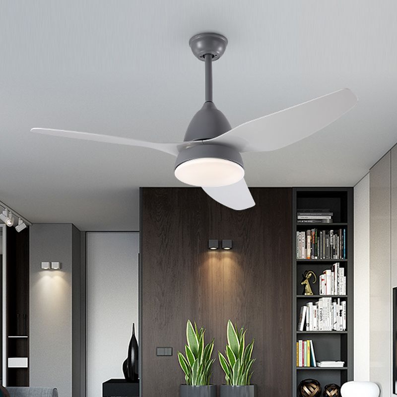 Modern 50" W LED Ceiling Fan Lighting with Acrylic Shade Grey/Yellow/Green Cone Semi Flush Lamp over Dining Table, 3 White Blades