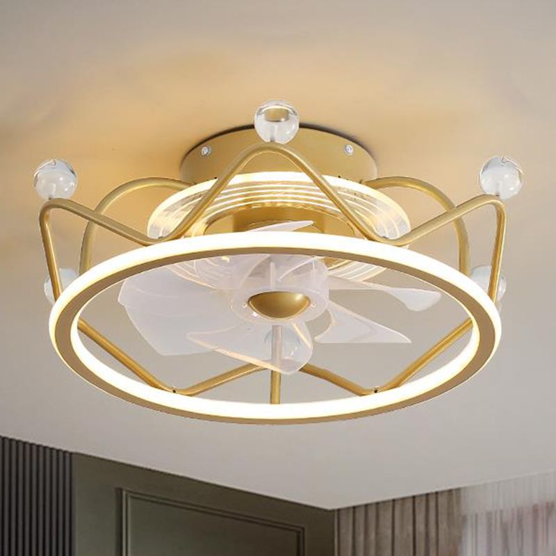 Gold Circular LED Semi Flush Mount Simplicity Acrylic Remote Control Ceiling Fan Lighting Fixture