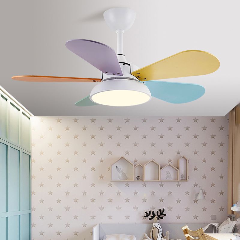 Round Kids Room plafond lampe à fans acrylique LED Macaron Semi Flush Mount luminaire