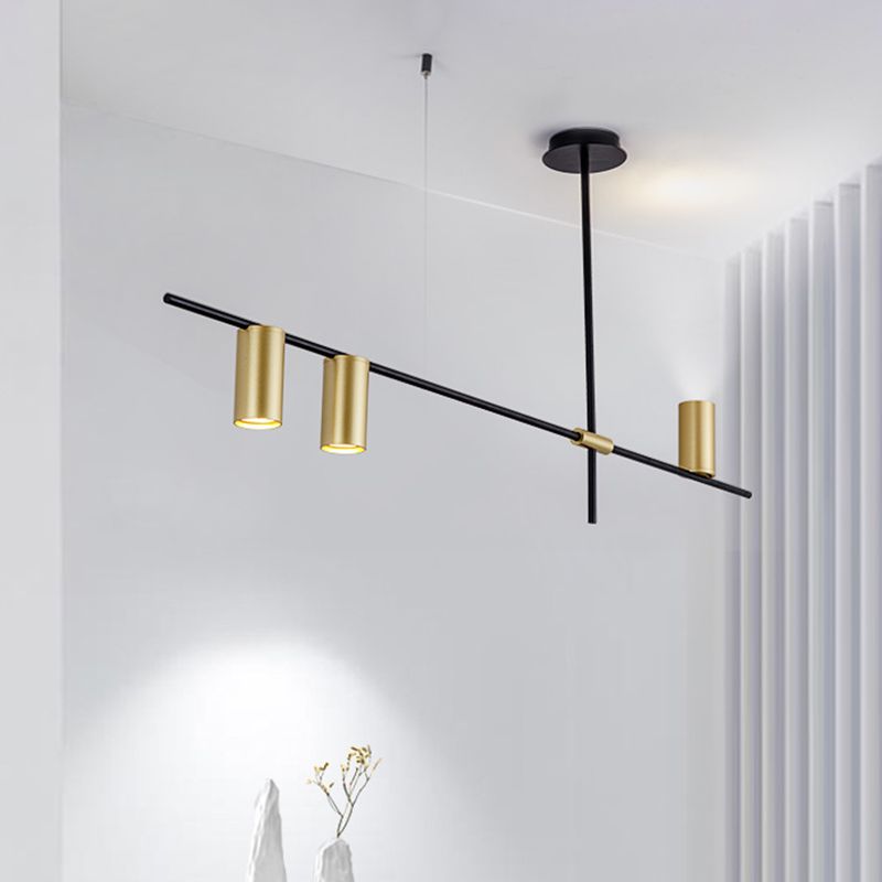 Asymmetrische Zylinderkronleuchterbeleuchtung Moderne Metall 3/4/9 Köpfe Gold Deckenlampe für Esszimmer in warm/weiß