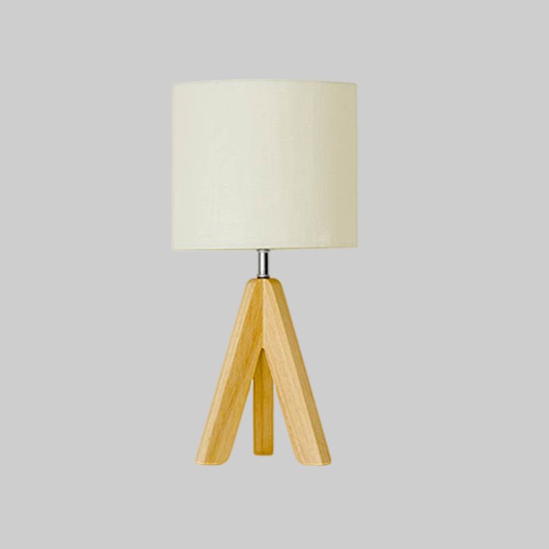 Fabric Cylinder Table Light Modern 1 Bulb White Small Desk Lamp with Wood Tripod