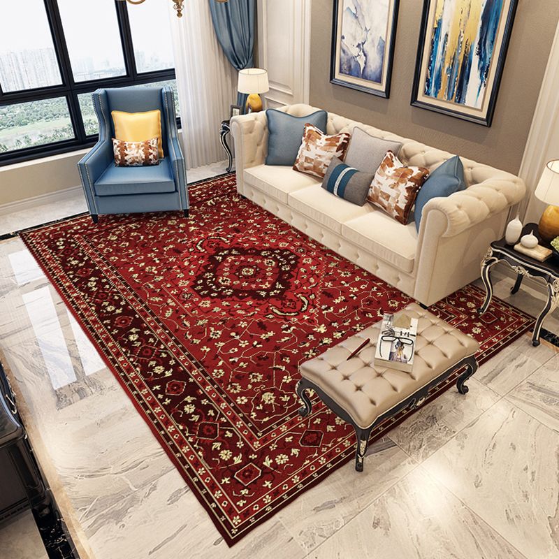 Moroccan Medallion Pattern Area Rug Polyester Indoor Carpet Pet Friendly Rug for Living Room