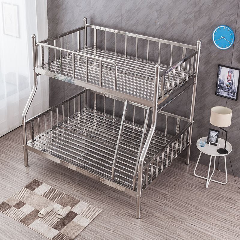 Silver Metal High Bunk Bed Modern Stainless Steel Bunk Bed with Guardrail