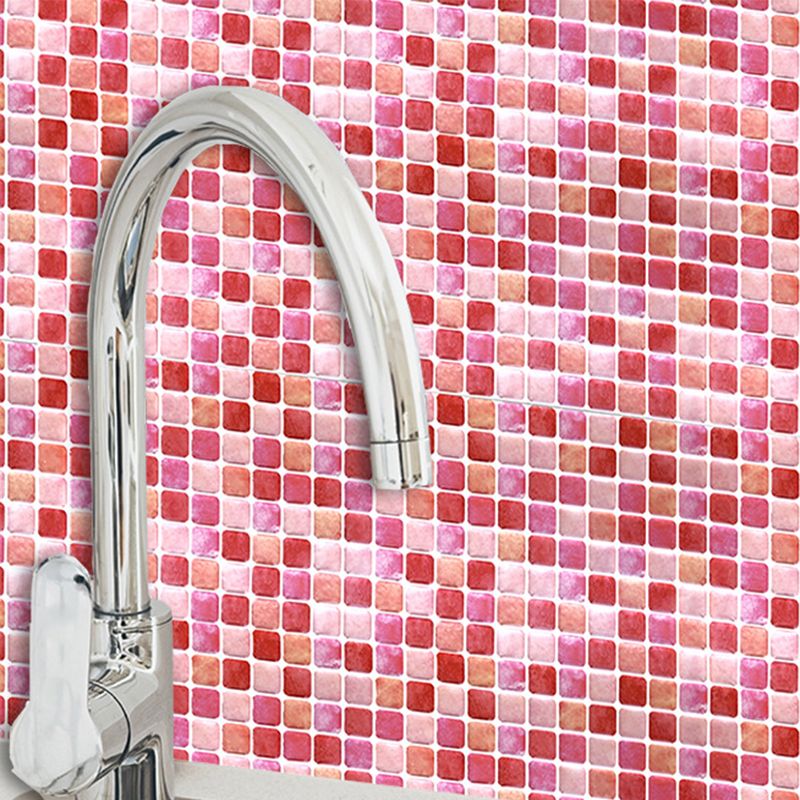 Pink Mosaic Tile Wallpaper Panel Set Peel and Stick Wall Decor for Kitchen, Easy to Remove